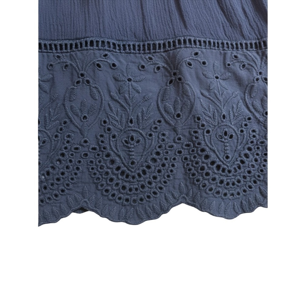 Knox Rose Babydoll Blouse XL Navy Blue Eyelet Embroidered Scalloped Hem Top - Picture 8 of 9